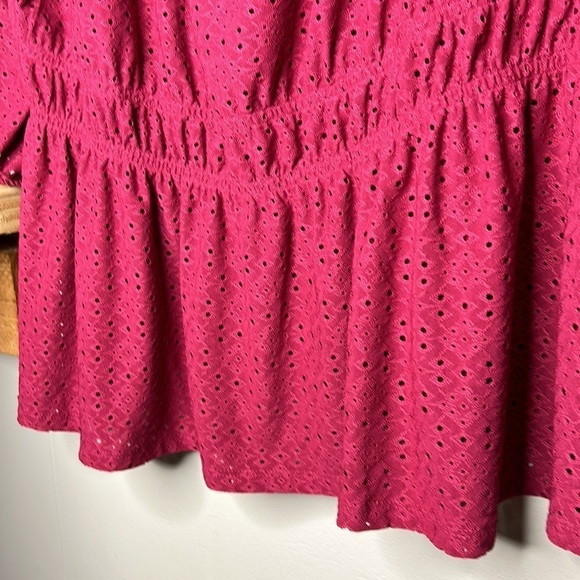 LANE BRYANT Pink Eyelet 3/4 Sleeve Square Neck Top Size 18/20 - Picture 8 of 16